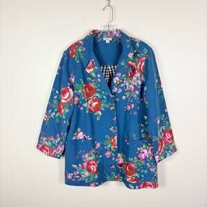 Sundance Royal Botanical Jacket Women’s Large Linen Blend Coat Pockets